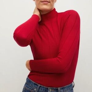 Long Sleeve Red Ribbed Knit Top
